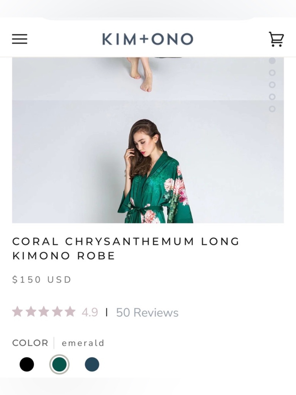 Floral Satin Long Kimono Robe in Emerald Green with Chrysanthemum Detailing - Picture 4 of 10